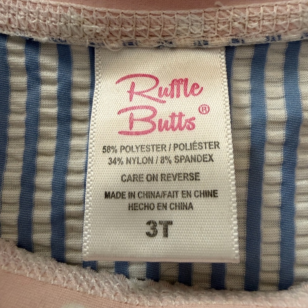 Ruffle Butts Blue & Pink Striped Ruffle Hem Rashguard - Picture 4 of 5